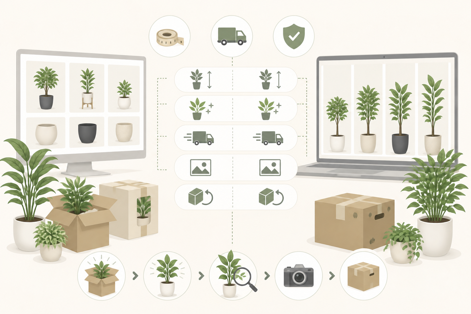 観葉植物の通販比較の要点をまとめたイラストインフォグラフィック