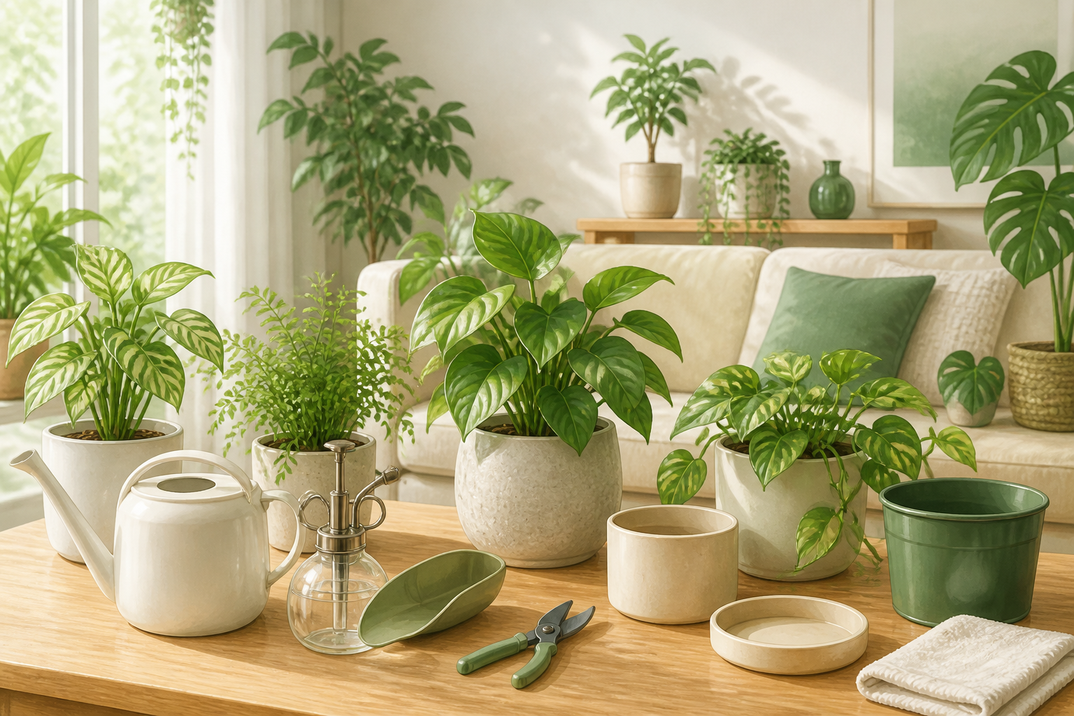 室内で観葉植物を管理する場面のイメージ